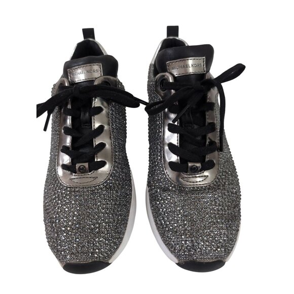 Michael Michael Kors Jada Sneakers Women 7.5 Silver Rhinestone Sparkle Luxe Glam - Picture 2 of 11